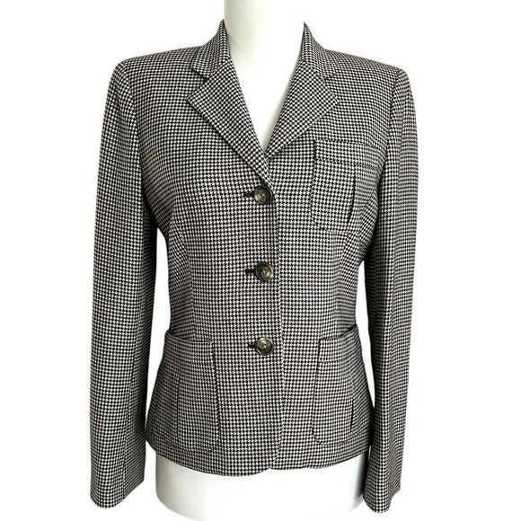 Ralph Lauren Blazer Womens 8P Houndstooth Wool Tweed Riding Preppy Old Money - Picture 1 of 12